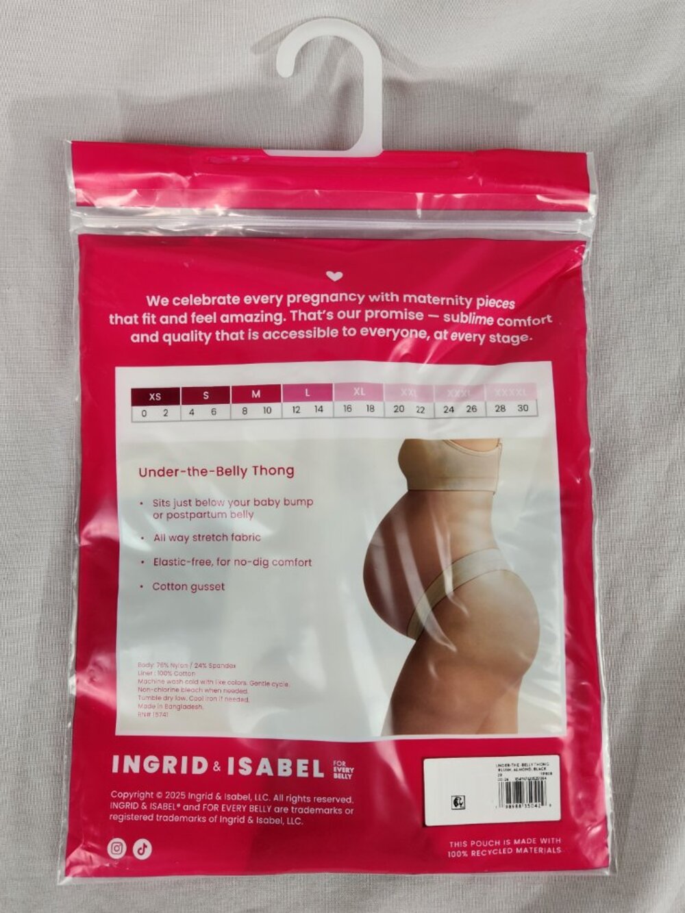 New Maternity Under The Belly Thong L 3 Pack Ingrid & Isabel Blush Almond Black - Picture 2 of 3